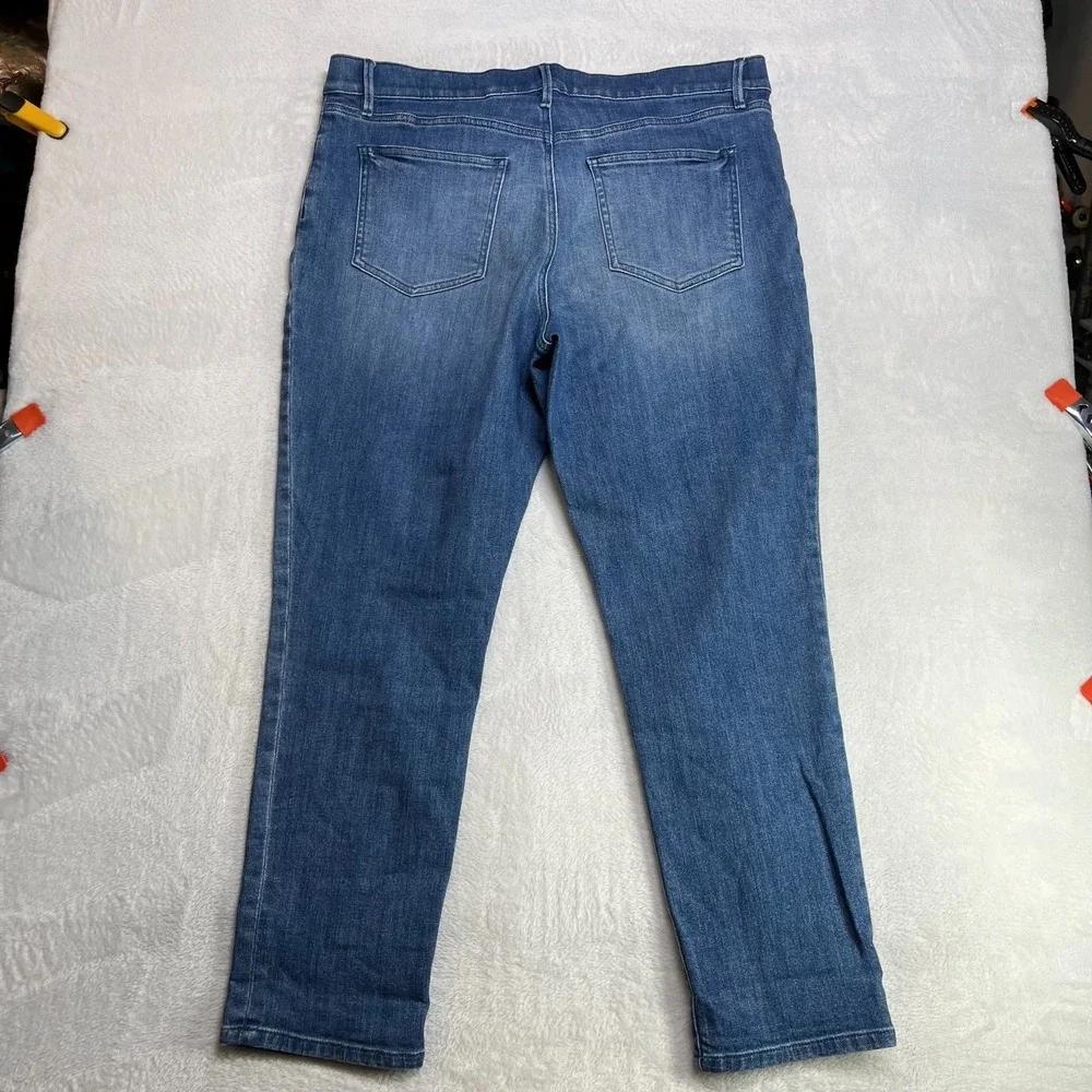 Ann Taylor Straight Jeans Womens 14 Blue Denim Pockets Classic Zip Fly - 36X28.5